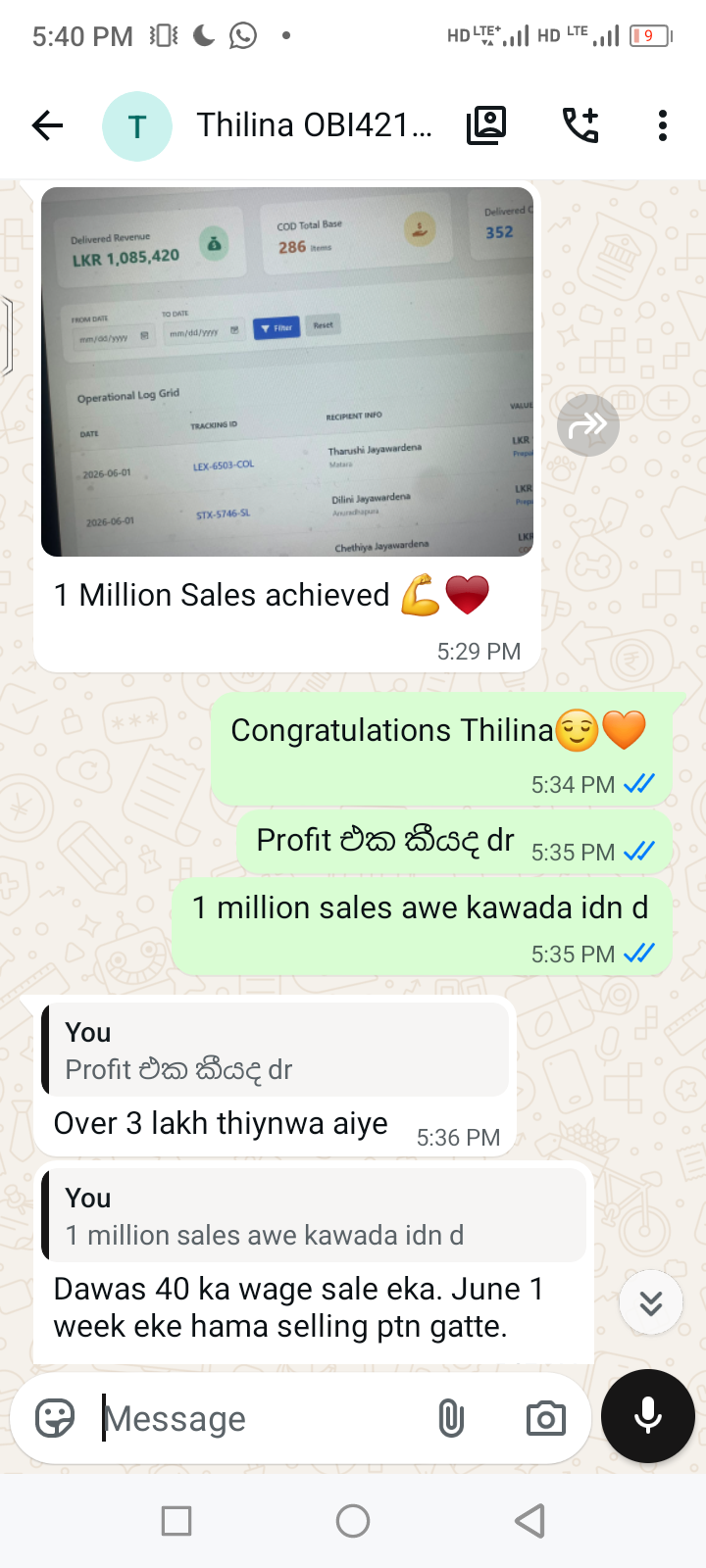 Thilina 1 Million Sales 